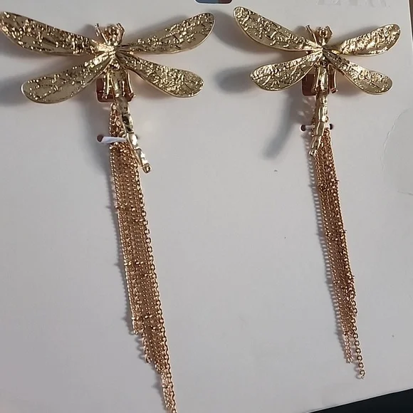 Zara Gold Dragonfly Earrings - Picture 6 of 12
